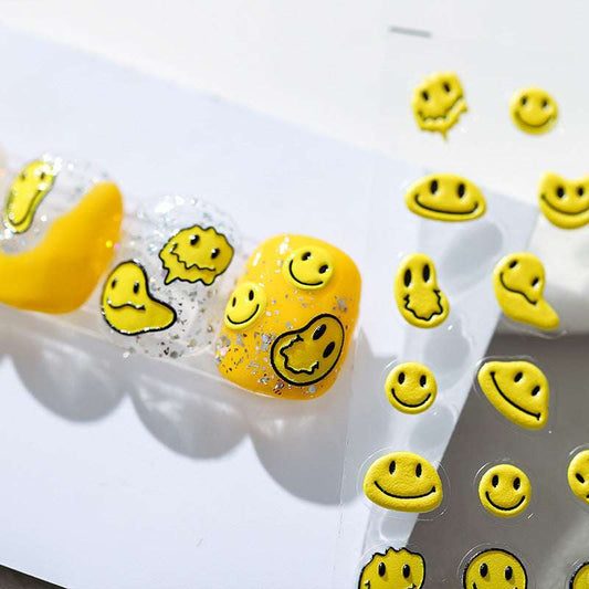 5D Melting Glitch Smiley Nail Decal, Cute Emoji Nail Decals, Meme Nails Art Stickers (122)