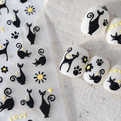 black cat stickers for nails