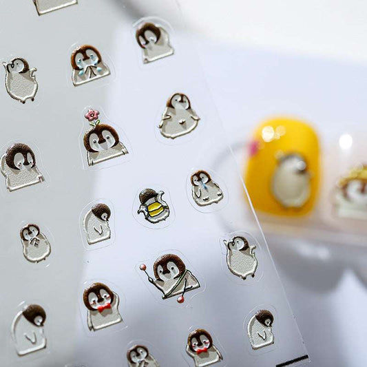 5D Penguin Nail Art Decal, Animal Cartoon Nail Decals, Embossed Nail Stickers, DIY Nails （177）