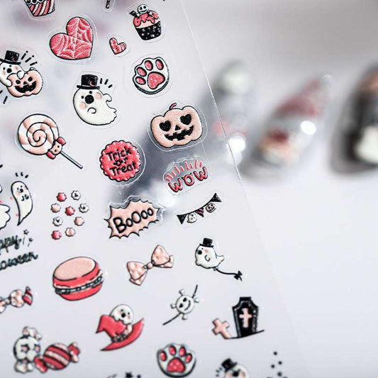 5D Halloween Nail Sticker, Ghost Embossed Nail Decal, Pumpkin Nail Art Stickers (180)