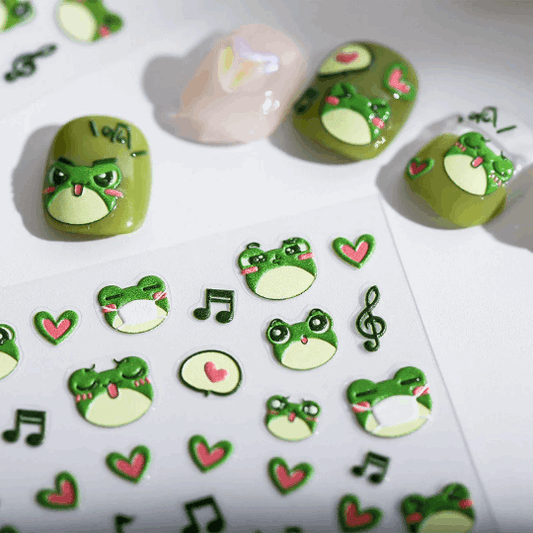 5D Frog Nail Stickers, Cartoon Nail Decals, Musical Notes Nail Stickers (183)