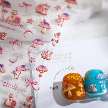 5D Snail & Mushroom Nail Art Stickers (227） - TensorNailArt