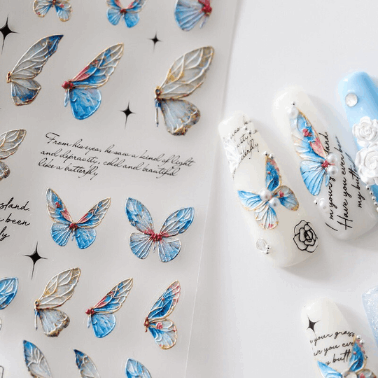 blue butterfly sticker nails