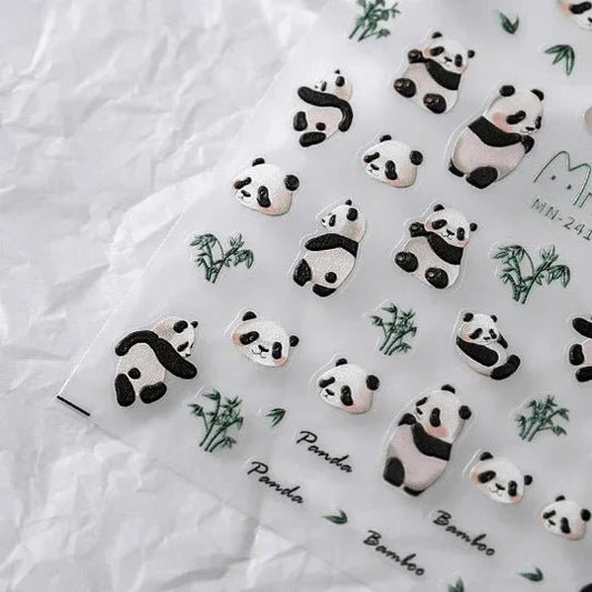 5D Panda Nail Decal, Bamboo Nail Decals, Animals Cartoon Nails Art Stickers (239) - TensorNailArt