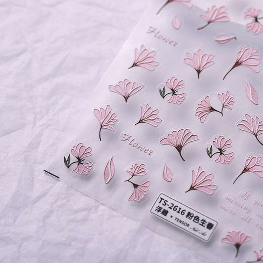 5D Pink Flowers Nail Stickers, Petal Nails Decal, Spring Nail Art Stickers (240） - TensorNailArt