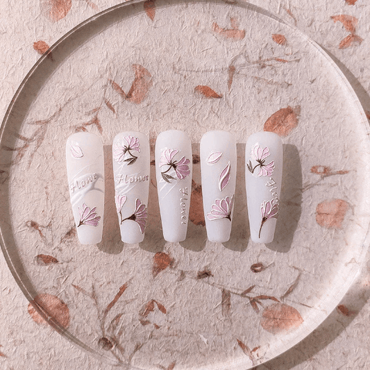 5D Pink Flowers Nail Stickers, Petal Nails Decal, Spring Nail Art Stickers (240） - TensorNailArt