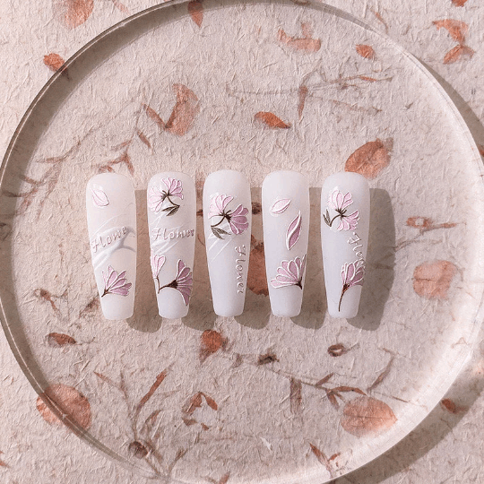 5D Pink Flowers Nail Stickers, Petal Nails Decal, Spring Nail Art Stickers (240） - TensorNailArt