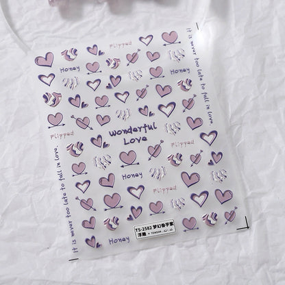 Purple Heart Nail Stickers – 5D Embossed Romantic Valentine Decals (242)