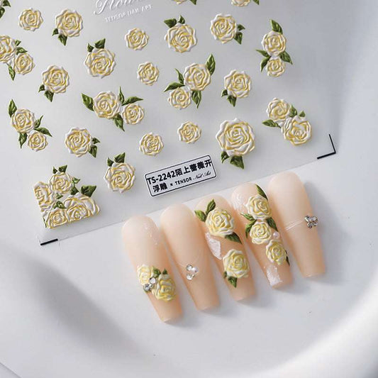 5D Yellow Rose Nail Stickers