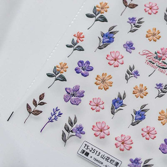 5D Pink Flower Nail Stickers, Puplue Flower Nail Decals(270) - TensorNailArt