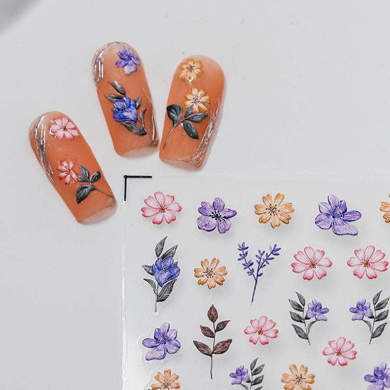 5D Pink Flower Nail Stickers, Puplue Flower Nail Decals(270) - TensorNailArt