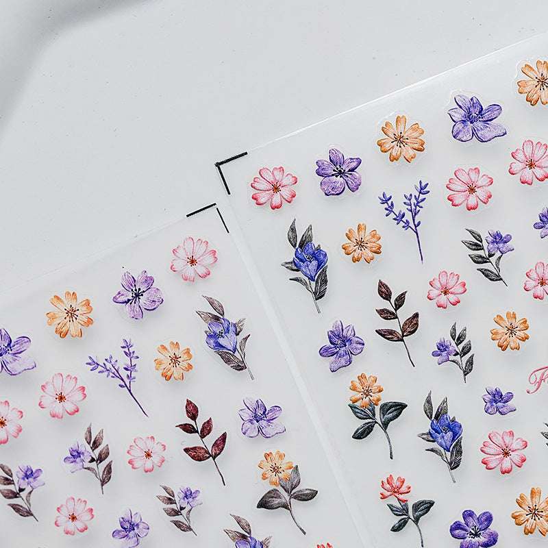 5D Pink Flower Nail Stickers, Puplue Flower Nail Decals(270) - TensorNailArt