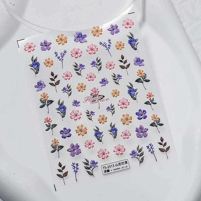 5D Pink Flower Nail Stickers, Puplue Flower Nail Decals(270) - TensorNailArt