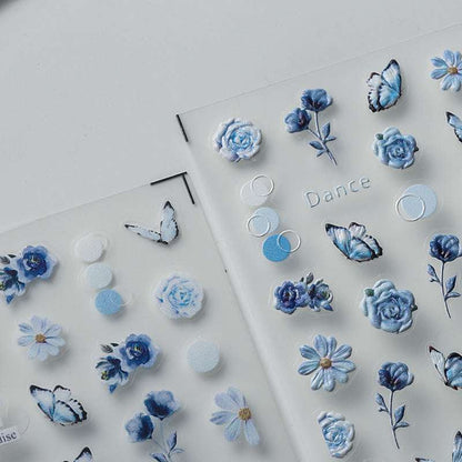 Blue Flowers Nail Decals
