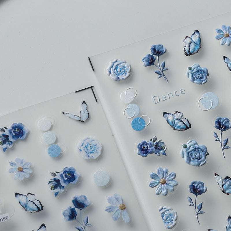 Blue Flowers Nail Decals