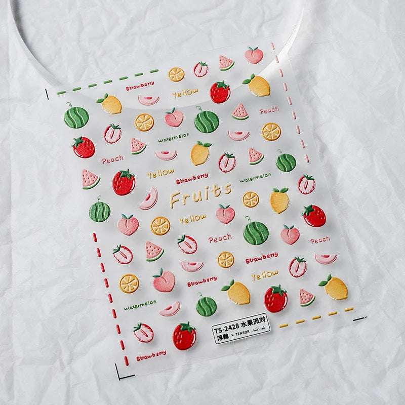 5D Fruits Nail Art Stickers, Strawberry, Watermelon, Peach Embossed Nail Stickers (274) - TensorNailArt