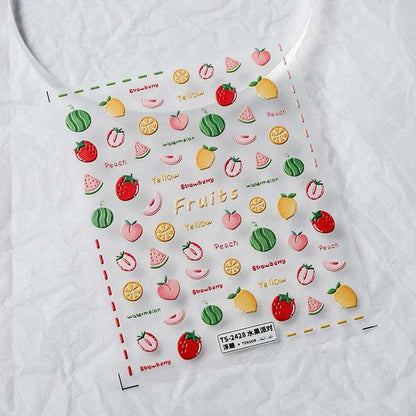 5D Fruits Nail Art Stickers, Strawberry, Watermelon, Peach Embossed Nail Stickers (274) - TensorNailArt