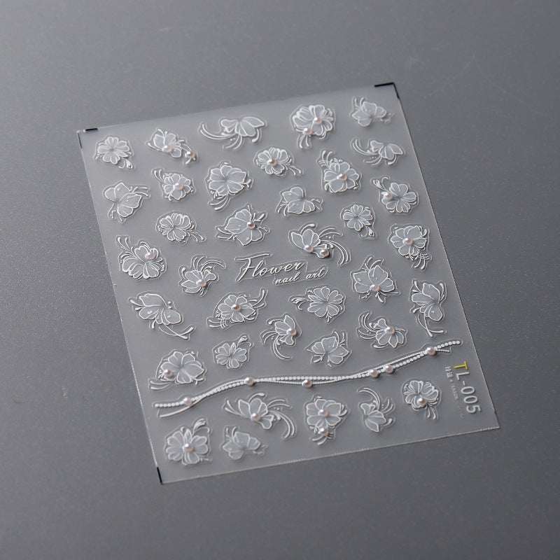 5D Pearl Nail Decals, Pearl Flowers Nail Stickers, DIY Decals Art (302) - TensorNailArt