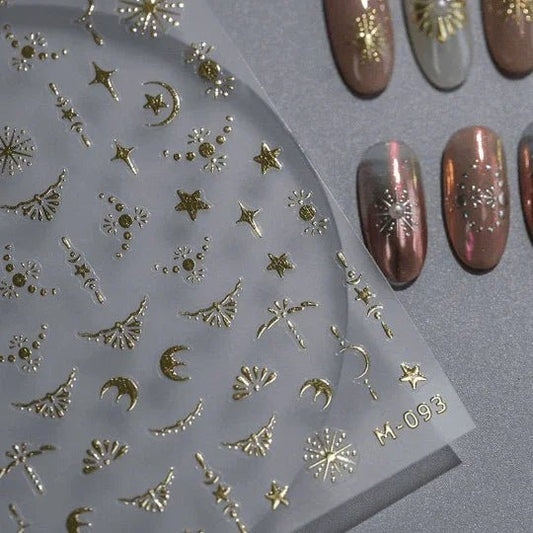 Gold & Silver Moon and Star Nail Stickers, Gold Star Nail Decals (321) - TensorNailArt