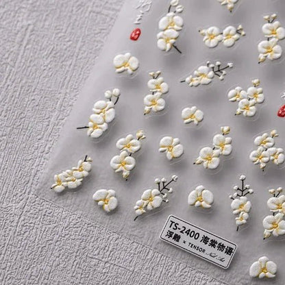 5D Malus Spectabilis Flowers Nail Stickers, Yellow Flower Nail Art Decal (348) - TensorNailArt