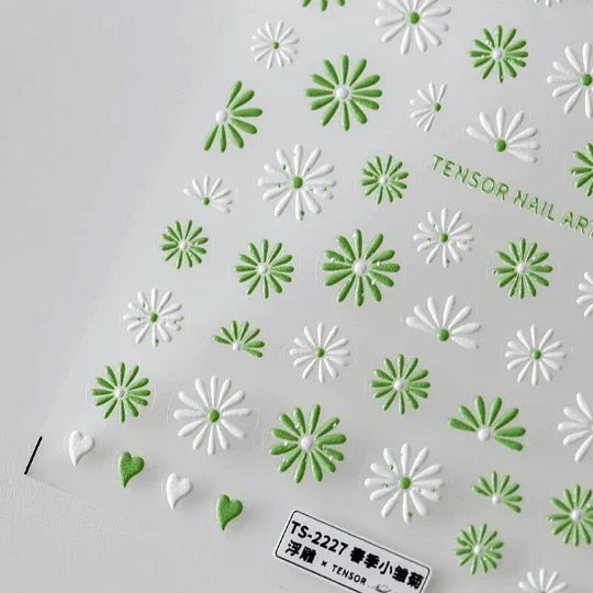 5D Daisy Nail Stickers,  Green and White Daisy Nails Art Decal (37)