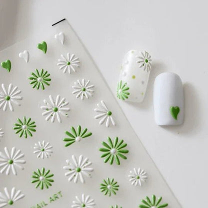 5D Daisy Nail Stickers,  Green and White Daisy Nails Art Decal (37)