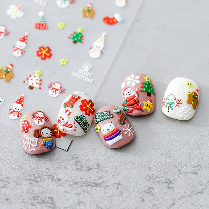 Christmas nail stickers with Santa Claus, snowflake and reindeer – holiday nail art decals