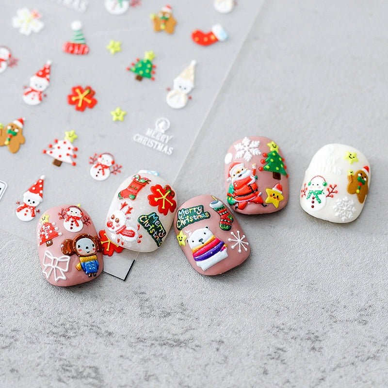 Christmas nail stickers with Santa Claus, snowflake and reindeer – holiday nail art decals