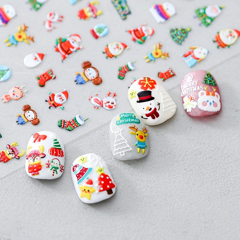 snowman and Christmas tree nail decals – winter holiday manicure
