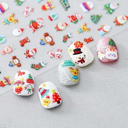 snowman and Christmas tree nail decals – winter holiday manicure
