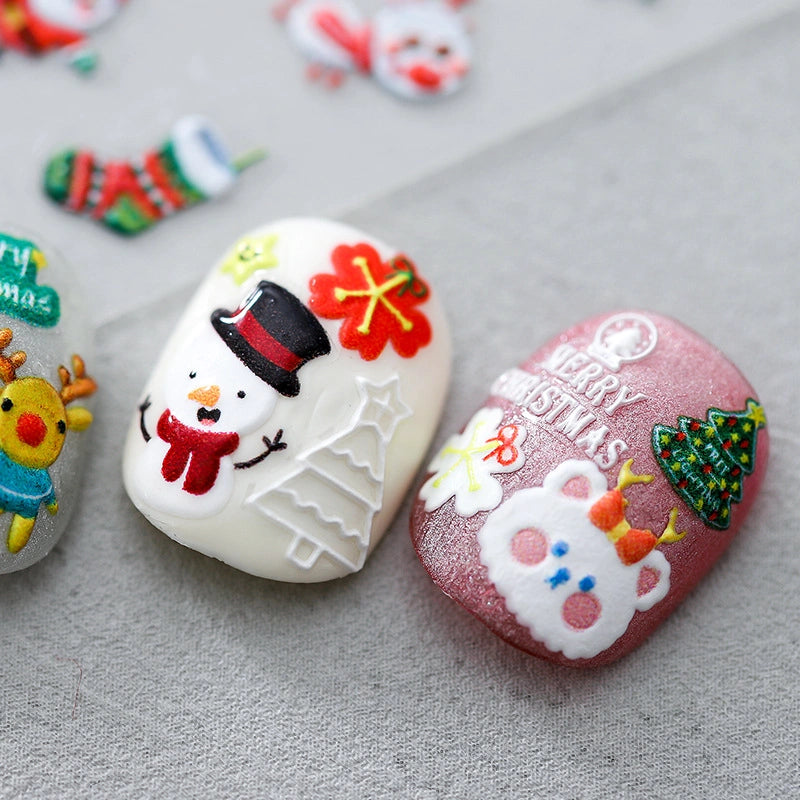 Christmas nail stickers with Christmas Tree and Snowman – holiday nail art decals