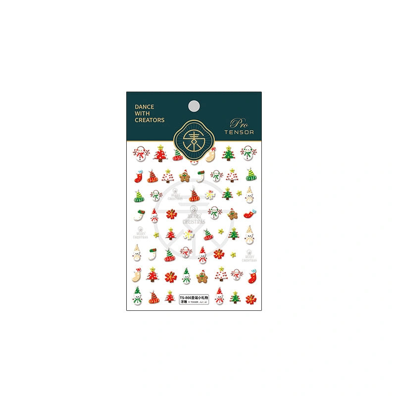 Pack of Tensor -Christmas Tree and snowman Man themed nail stickers 