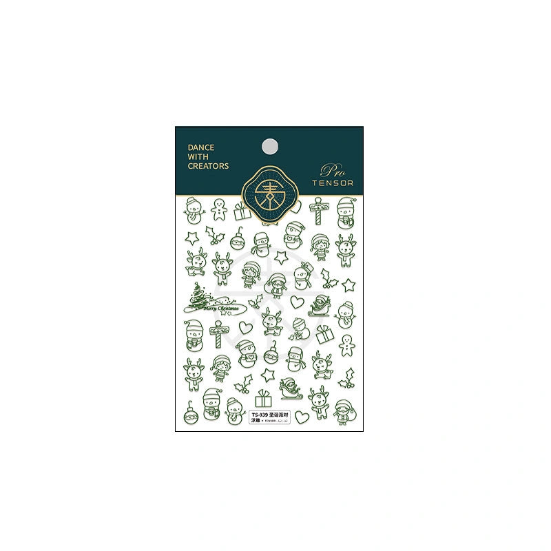 Green Christmas nail sticker set packaging – festive holiday nail art decals
