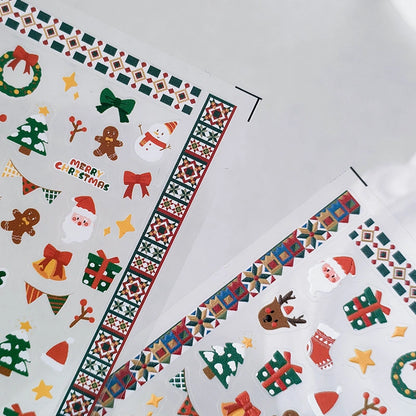 Christmas nail sticker sheet with Santa, gingerbread man, wreath and gift designs
