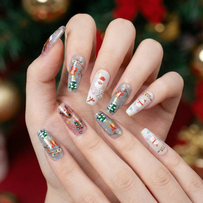 Hand with Christmas-themed nail art