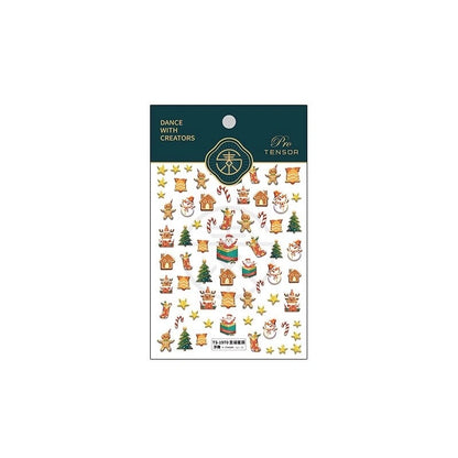 Christmas nail sticker set packaging with snowman, gingerbread and tree designs