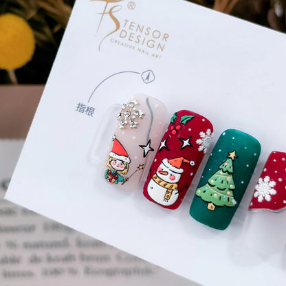 Hand Drawn Christmas Nail Stickers – Festive Character Designs (378)