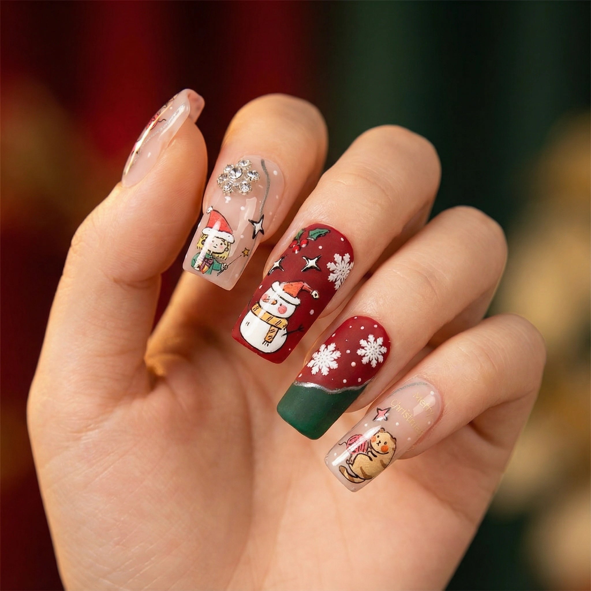 Hand Drawn Christmas Nail Stickers – Festive Character Designs (378)