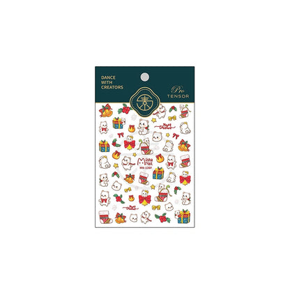 Christmas white bear nail sticker sheet with gifts, bells, stockings and holiday decorations