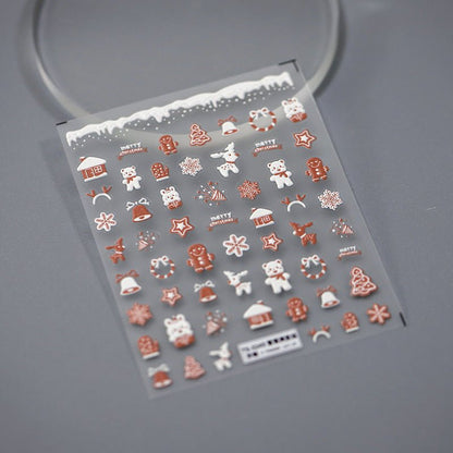 5D Gingerbread Man Nail Stickers, Snowman Nail Decals, Christmas Bear, Christmas Nail Stickers (383) - TensorNailArt
