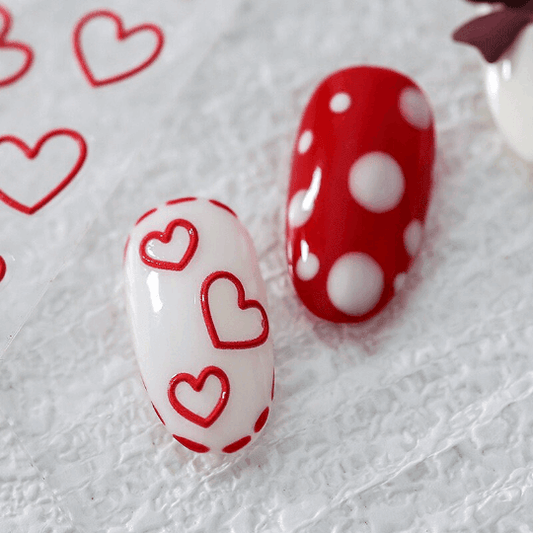 5D Red Heart Nail Stickers, Cute Nail Decals (434) - TensorNailArt