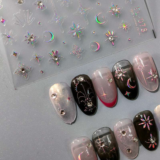 5D Star & Moon Nail Art Stickers, Diamond Embossed Nail Stickers (440) - TensorNailArt