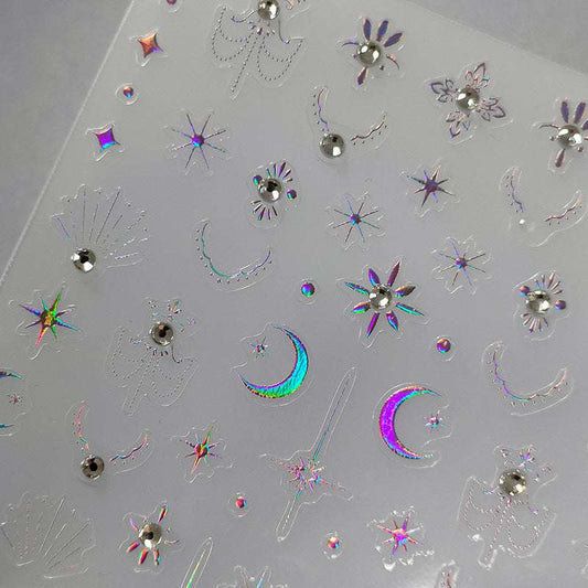5D Star & Moon Nail Art Stickers, Diamond Embossed Nail Stickers (440) - TensorNailArt