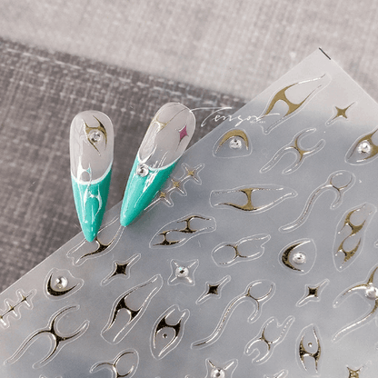 Gold and Silver Star Nail Stickers, Diamond Nail Decals, Nail Stickers (447) - TensorNailArt