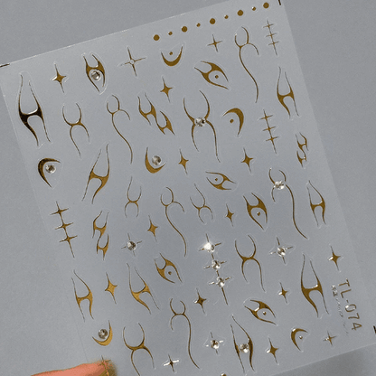 Gold and Silver Star Nail Stickers, Diamond Nail Decals, Nail Stickers (447) - TensorNailArt