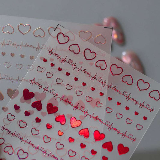 Rose Red Heart Nail Stickers, Love and Gift Embossed Nail Art Stickers, DIY Nails (454) - TensorNailArt