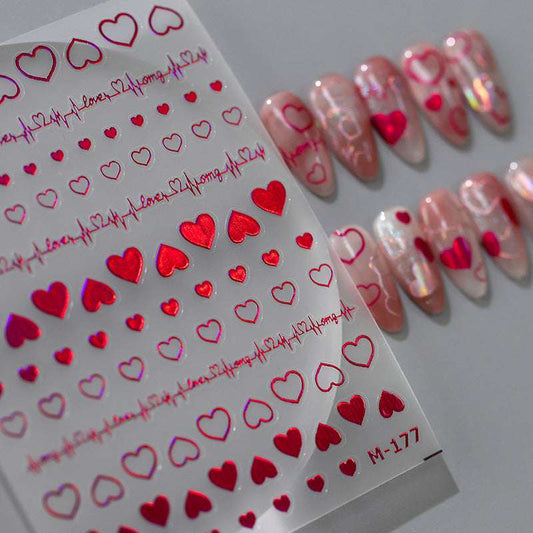 Rose Red Heart Nail Stickers, Love and Gift Embossed Nail Art Stickers, DIY Nails (454) - TensorNailArt