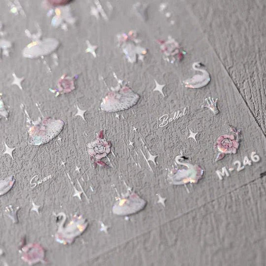 Swan Nail Stickers, star Nail Decals, Flower Nail Stickers (458) - TensorNailArt