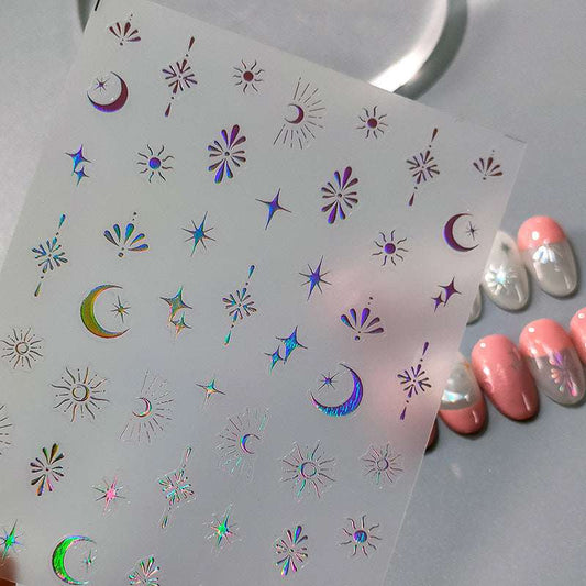 Gold & Silver Moon Nail Stickers, Gold Star Nail Decals, Sun Nail Stickers (461） - TensorNailArt