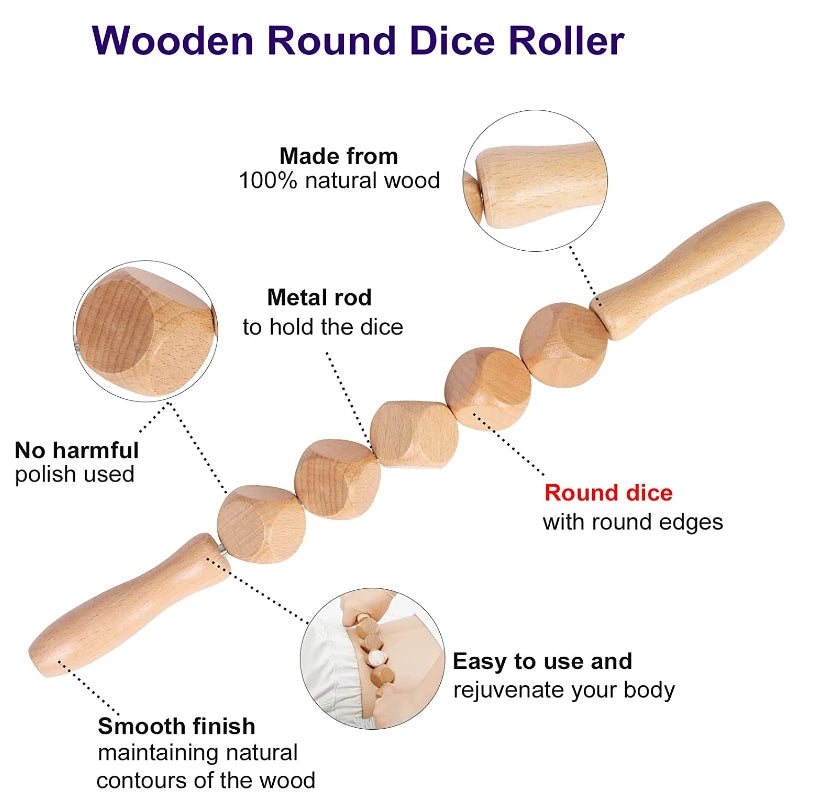 Dice Wooden Cellulite Massage Roller Maderotherapy Tool - Natural Massager